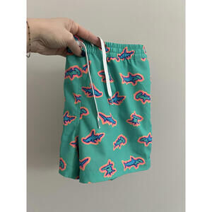 Chubbies Boys "The Lil Great Pink Shark" Swim Trunks - Teal/Pink - Size M